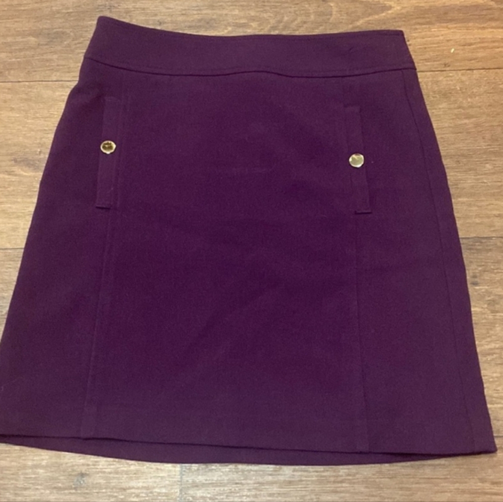 LOFT Elegant A-Line Front Gold Buttons Mini Skirt Purple Size 8